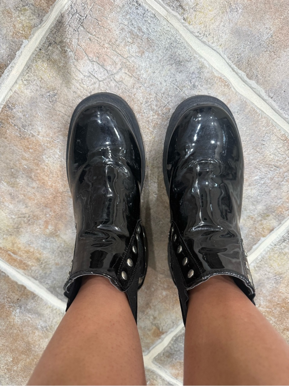 Broken In Black Patent Wedge Booties
